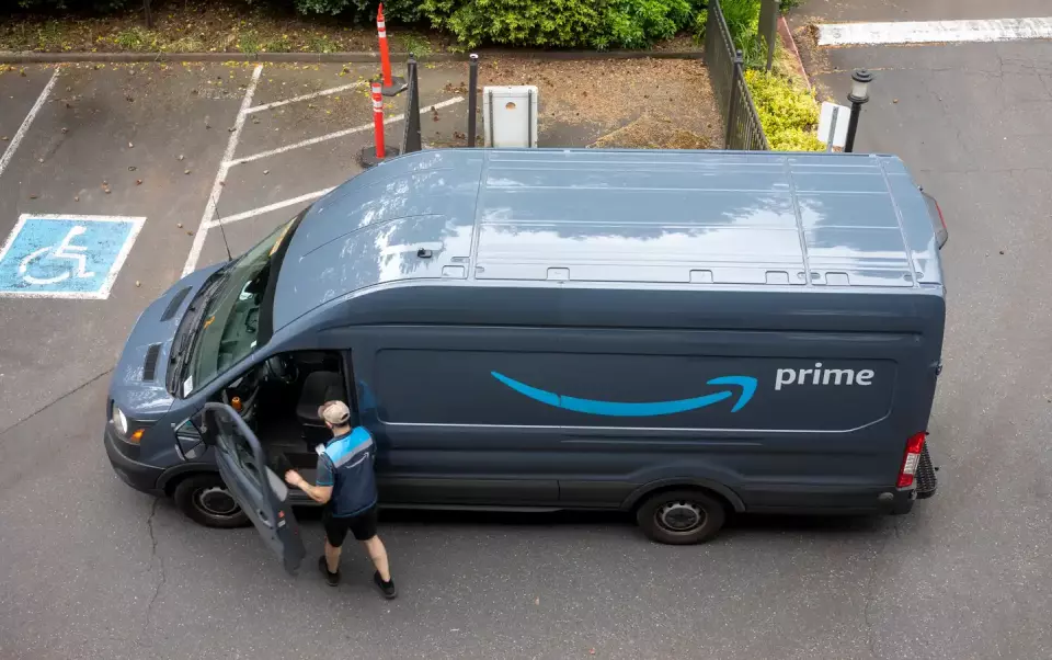 Amazon Delivery Agent Attempting Delivery