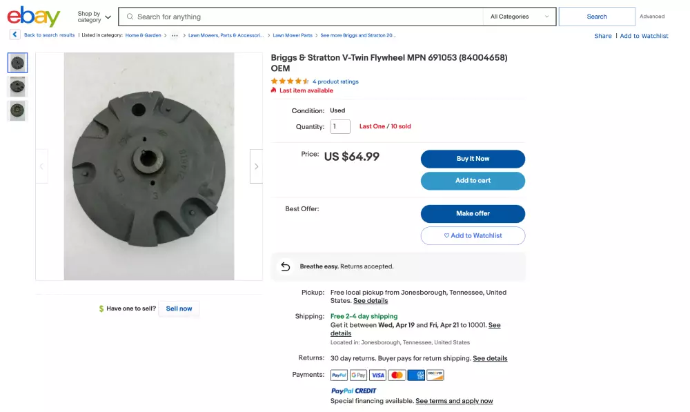 A lIsting on eBay with MPN (Manufacturer Part Number)