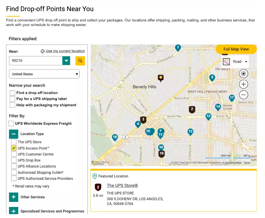 UPS access point locations